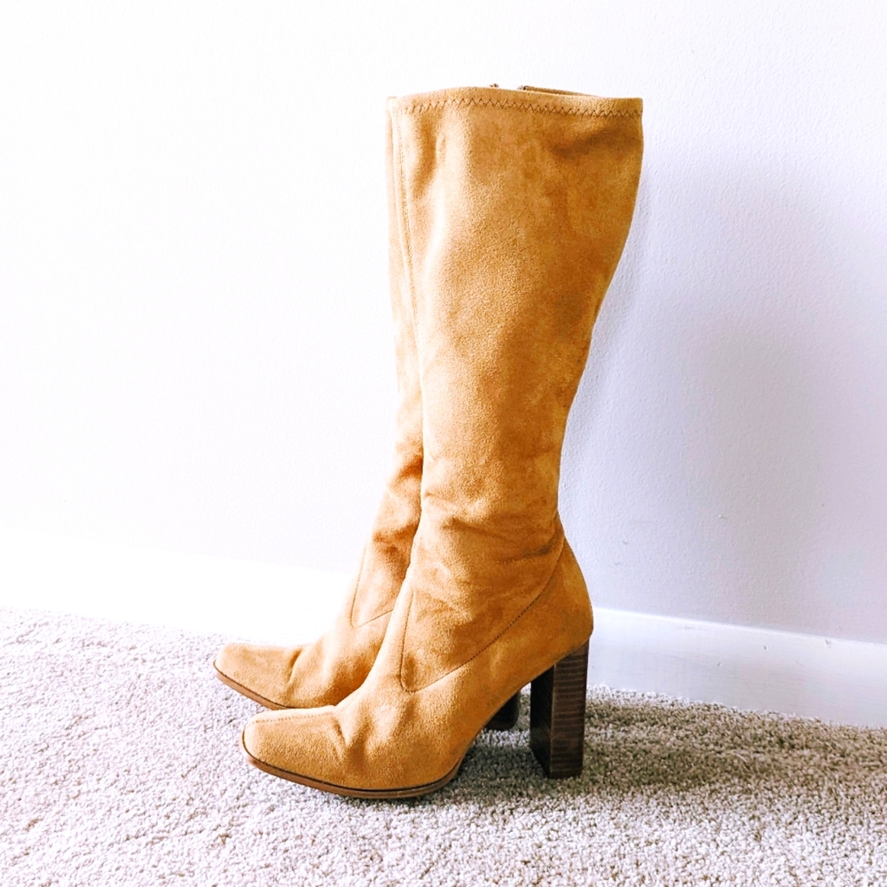 Candie's square toed 90's knee-high boots.
